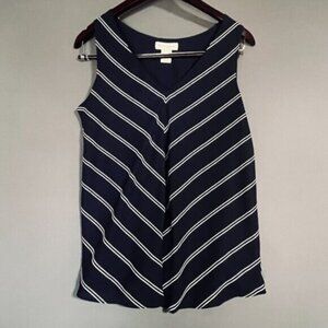 Cynthia Rowley Navy Pin Striped  Sleeveless Blouse L